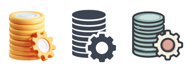 Database and Gear Icons isolated on transparent background

