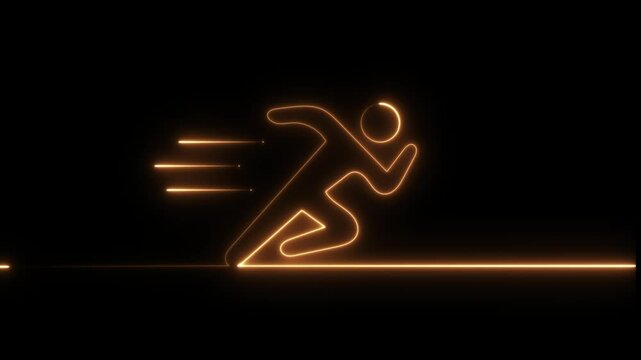 Glowing neon silhouette icon of a running person animation isolated on black background - Powered by Adobe