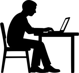 Person at Computer Silhouette, Minimal Black Vector Technology and Productivity Illustration