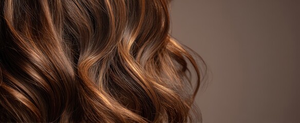 Fototapeta premium The Beautiful Curly Hair with Warm Brown Highlights and Glossy Texture