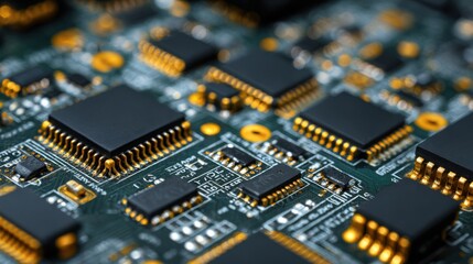 Exploring the intricate details of microchips and circuit board design in a macro view of technology's foundation