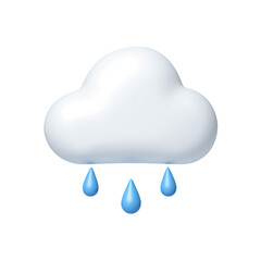 3d render of a white cloud with rain drops isolated on transparent background