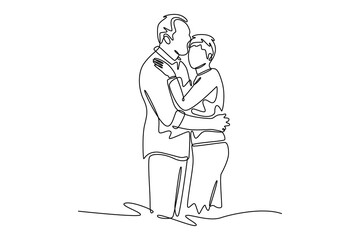 Senior love concept. Single line draw design. Vector graphic illustration