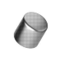 Halftone vector graphic of a 3D pill, showcasing a modern pop art vibe. Perfect for pharmacy, health, and design projects. Bold monochrome dots bring vintage comic style to life.