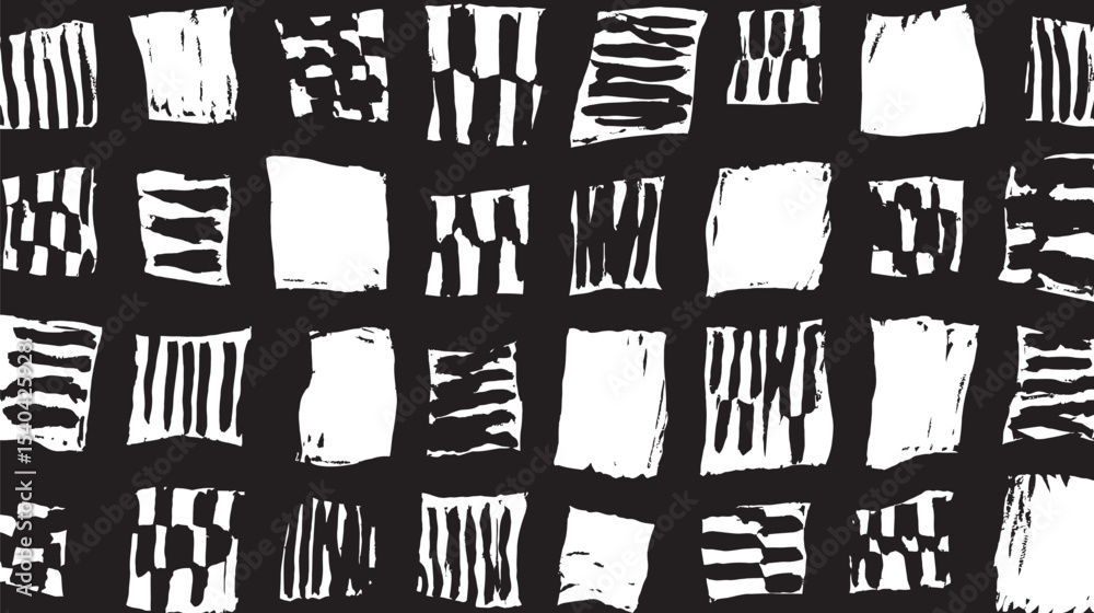 Poster abstract squares display alternating monochrome patterns against dark backdrop design