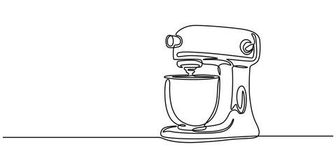 food mixing machine continuous one line drawing, Blender continuous one line drawing minimalism design, continuous line of Stand mixer. Home appliance, kitchen, electrical, food processor, kitchenware