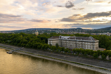 Epic sunset over the Margaret island, Budapest, Hungary, Europe. Ensana Grand Margaret Island is visible too