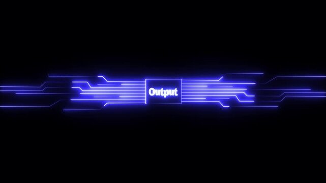 Motion graphic of digital output logo with futuristic technology . Network connections. Rectangular frame with moving line. Neon abstract digital technology background Computer Technology Related.