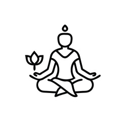 Hand drawn illustration of a person meditating in lotus position with a lotus flower