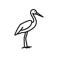 Hand drawn line art illustration of a crane bird