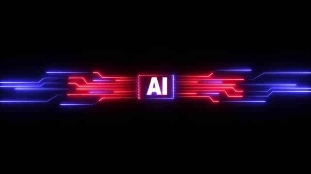 Motion graphic of digital AI Circuit Integration and Data. Motion graphic of digital AI logo with futuristic technology . microchip, Futuristic Screen on 4k AI Circuit Integration and Data.