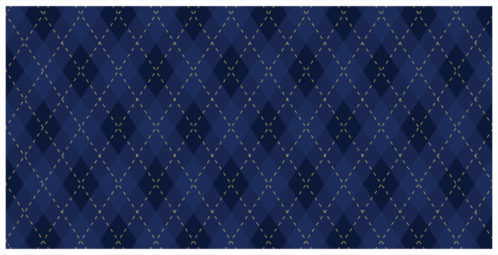Argyle Vector Men Clothing Pattern. Royal Blue and Navy Blue with thin slim dotted line. Seamless vivid geometric background for fabric, textile, wrapping paper. Backdrop Little Gentleman party invite