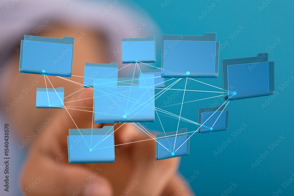 Poster Abstract image of interconnected digital files, representing data networking and cloud storage.