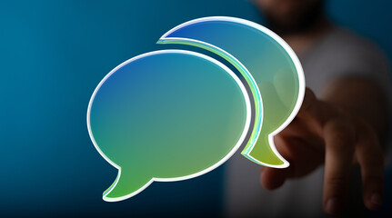 Abstract image of two speech bubbles, representing online communication, conversation, and digital...