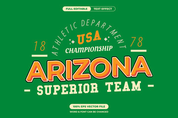Bold varsity-style Arizona championship text effect with bright, retro colors. Perfect for athletic graphics, school spirit designs, and editable vector branding
