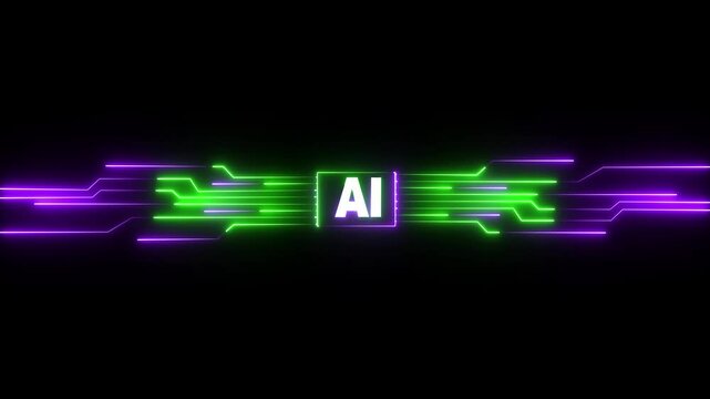 Motion graphic of digital AI Circuit Integration and Data. Motion graphic of digital AI logo with futuristic technology . microchip, Futuristic Screen on 4k AI Circuit Integration and Data.