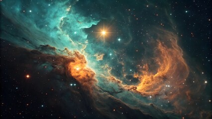 Fototapeta premium Cosmic nebula with bright star and glowing gas clouds