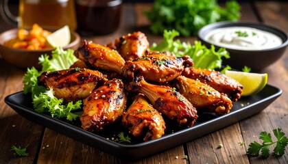 A delicious plate of chicken wings ready to be devoured at a gathering or casual meal with family and friends