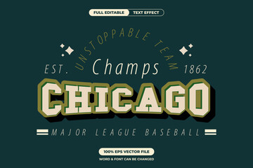 Retro Chicago baseball text effect with bold varsity style and 3D shadow. Great for sports graphics, apparel, and team branding. Fully editable EPS vector