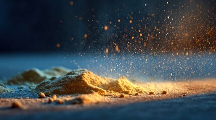 Soft light reveals patterns in flour dust, showcasing the beauty of baking artistry in a warm, inviting kitchen atmosphere