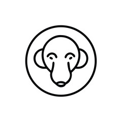 Hand drawn line art illustration of a baboon face in a circle