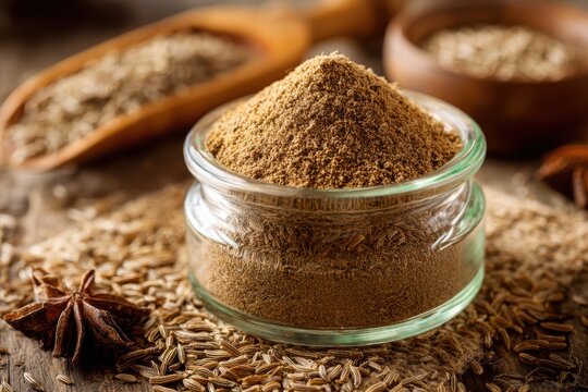 Discovering the rich, earthy aroma of ground cumin captured in a natural, elegantly arranged composition