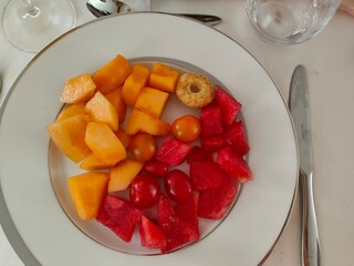 Plate of fresh fruits and appetizer