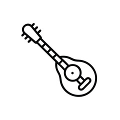Hand drawn line art illustration of a mandolin musical instrument
