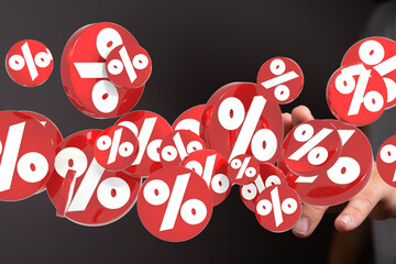 3D rendered image of red percentage symbols floating, perfect for discount and sale concepts.