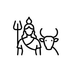 Hand drawn line art illustration of shiva and nandi