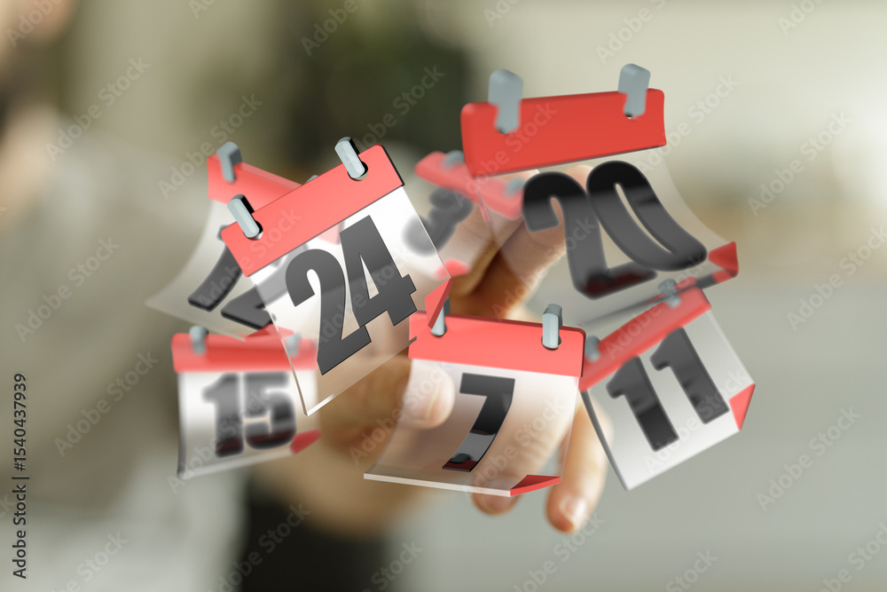 Poster person juggling multiple dates on calendars. time management, scheduling, deadlines.