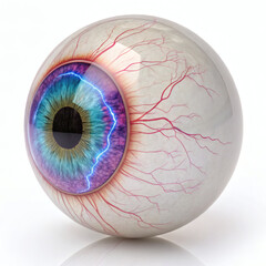 3D Colorful Human Eye Symbolizing Vision, Anatomy, and Optical Health on White Background