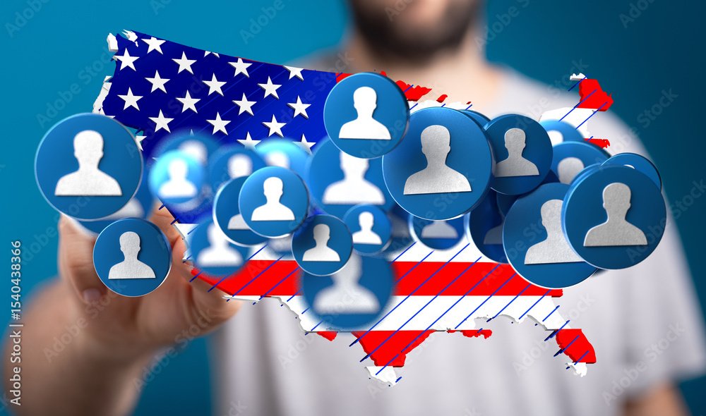 Poster Visual representation of the US population.  Interactive map showing connections.