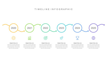 Business road map timeline infographic concept. with icons and 6 steps. Can be used for workflow layout, icons, arrow, diagrams. annual report and Milestone information. Vector illustration.