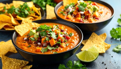Flavorful bowl of soup with torta and crispy tortilla chips perfect for a delicious and satisfying meal