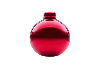 Shiny red spherical bottle with glossy finish and matching cap, reflecting light elegantly. minimalist design and vibrant color make it ideal for cosmetics or luxury products
