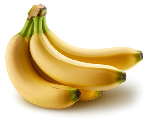A Bunch of Ripe Yellow Bananas Isolated on White Background