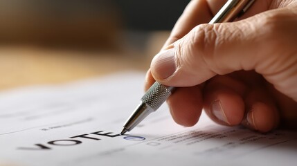 Close-up of Hand Marking a Vote on Ballot Paper