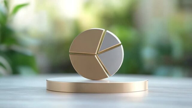 Financial Strategy: A golden pie chart rests on a minimalist pedestal, symbolizing growth, analysis, and financial progress in a world of data and investments. It epitomizes strategy