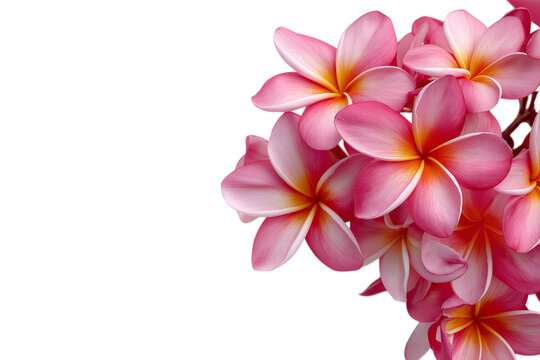  vibrant pink plumeria flowers  isolated on white background