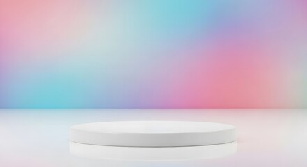 Pastel Rainbow Background with White Product Display Podium