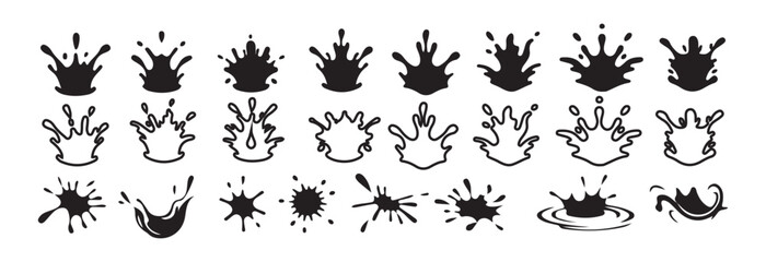 Ink and Liquid Splash Vector Set. Black Paint, Drip, and Splatter Icons Collection. Victor illustration eps 10
