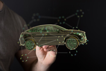 High-tech image of a digital car model. Perfect for technology, automotive, and innovation concepts.