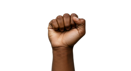 Black lives matter fist raised in protest symbol of solidarity and resistance against racial injustice on transparent background
