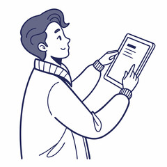 Young man using tablet digital device technology online