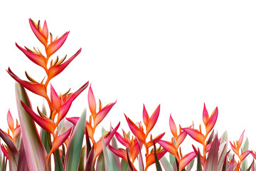 Exotic Tropical Heliconia flowers with orange and red petals  isolated on white background