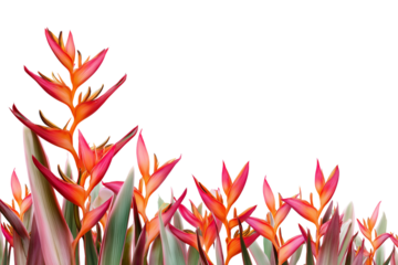 Exotic Tropical Heliconia flowers with orange and red petals  isolated on white background