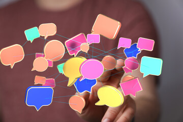 Abstract image of interconnected speech bubbles, symbolizing communication and social media.