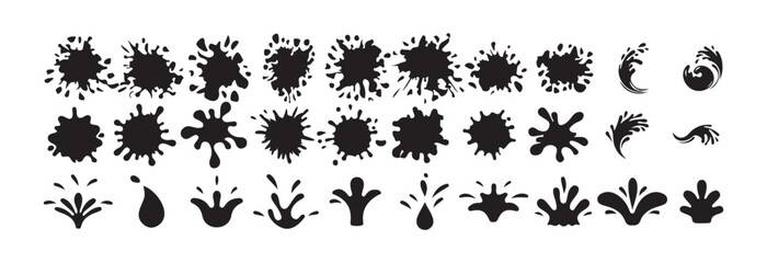 Ink and Liquid Splash Vector Set. Black Paint, Drip, and Splatter Icons Collection. Victor illustration eps 10