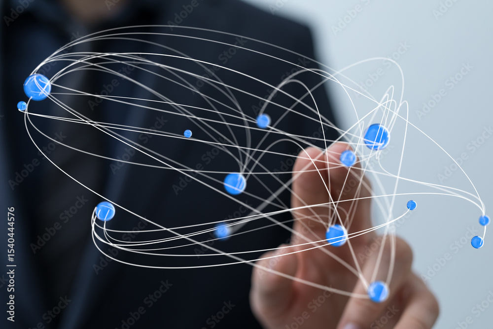 Poster abstract image of a hand interacting with a digital network. perfect for technology, business, and c